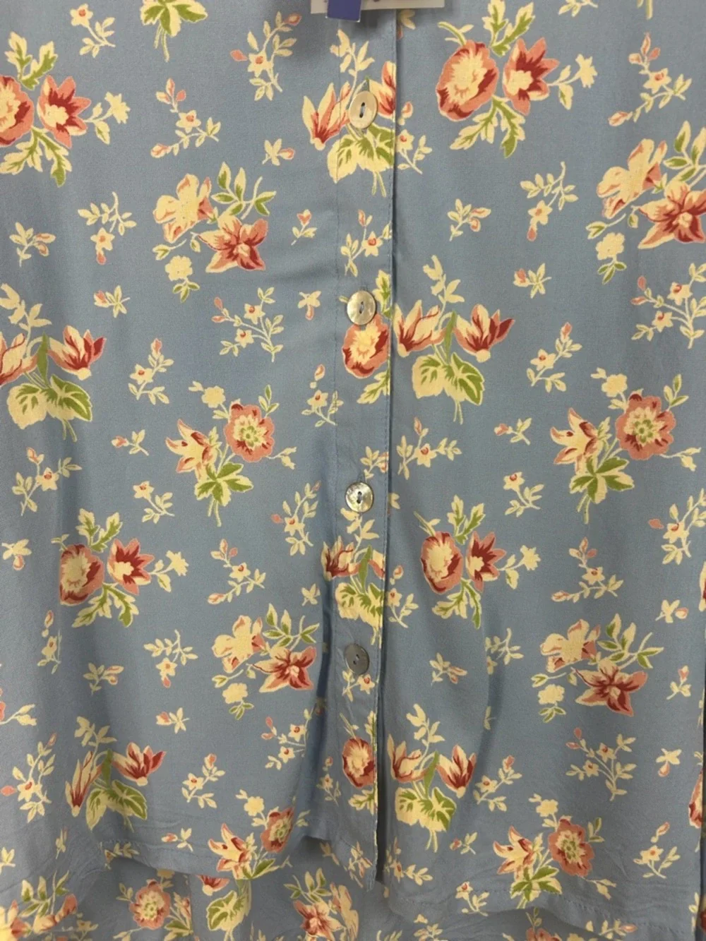 April Cornell Blue Floral Print Petra Short Sleeve Blouse Summer Top Size Large - Picture 6 of 14